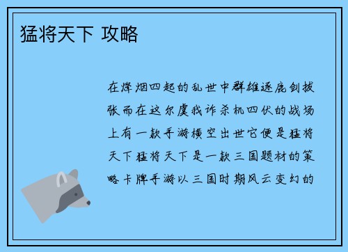 猛将天下 攻略